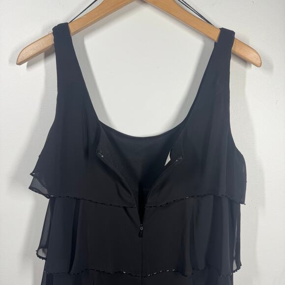 Patra Mini Dress Women 14 Plus Black Beaded Trim Ruffle Tiered Sleeveless Party - Picture 5 of 6